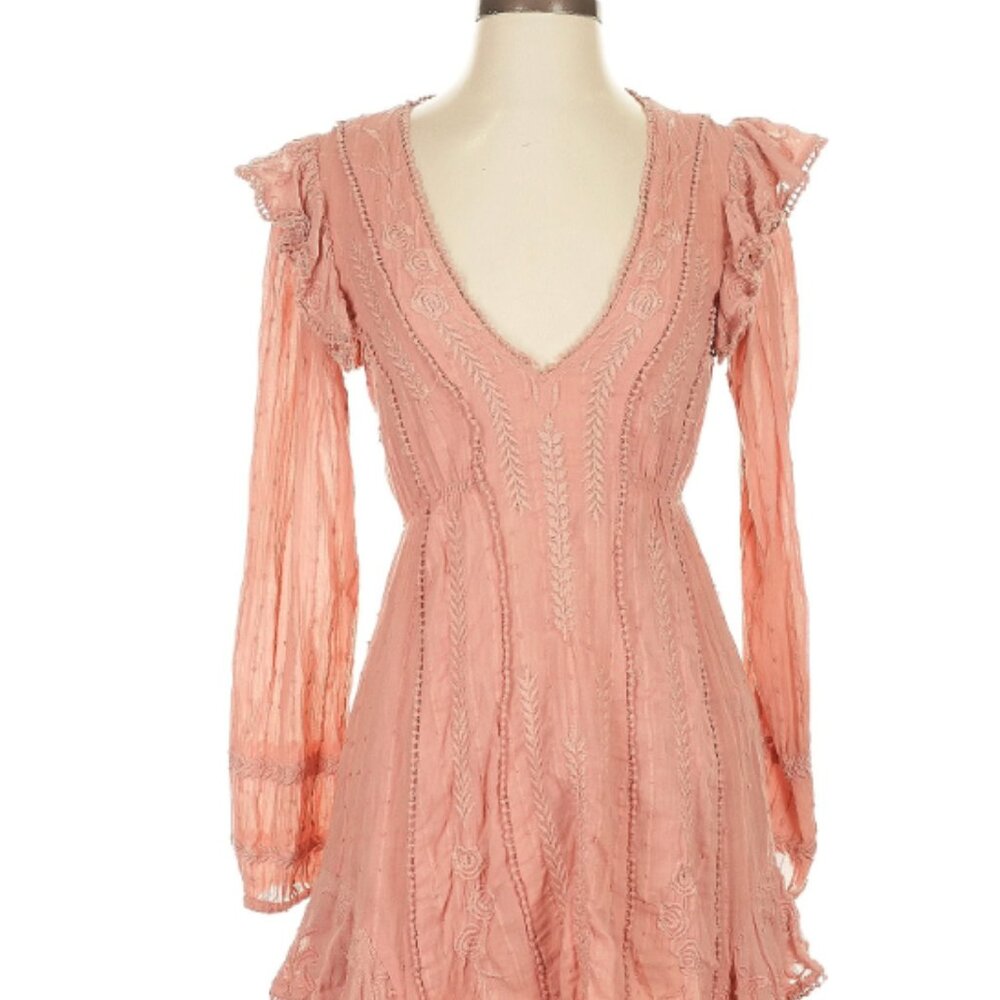 Free People Isabella Mini Dress Pink Ruffle - Picture 3 of 6